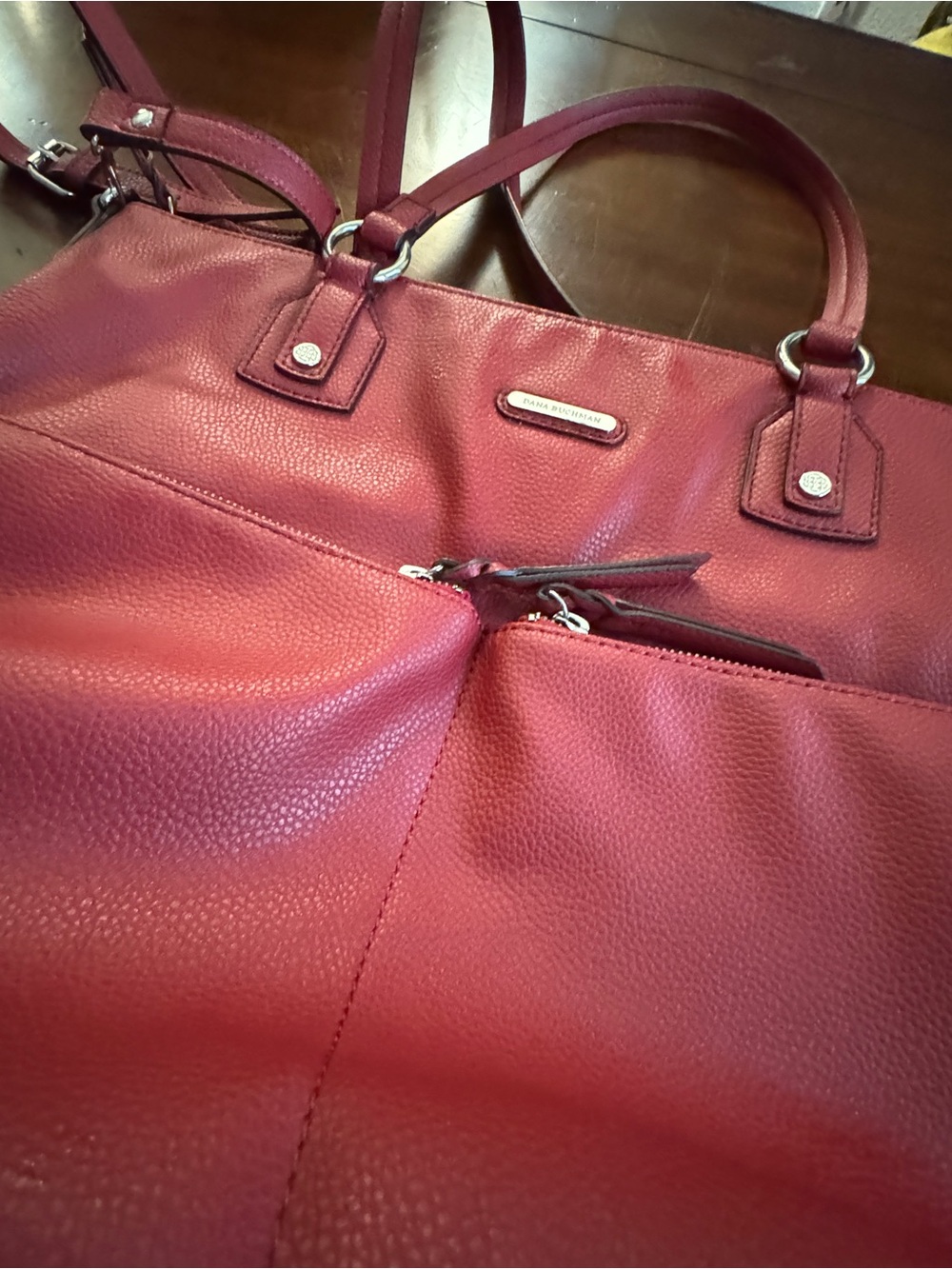 Dana Buchman Y2K Red Pebbled Tote Bag Large Zip Work Satchel Crossbody - Picture 1 of 11